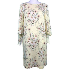 H&M Yellow Spring Floral Shift Dress Tie Sleeves Wedding Guest Baby Shower Dress